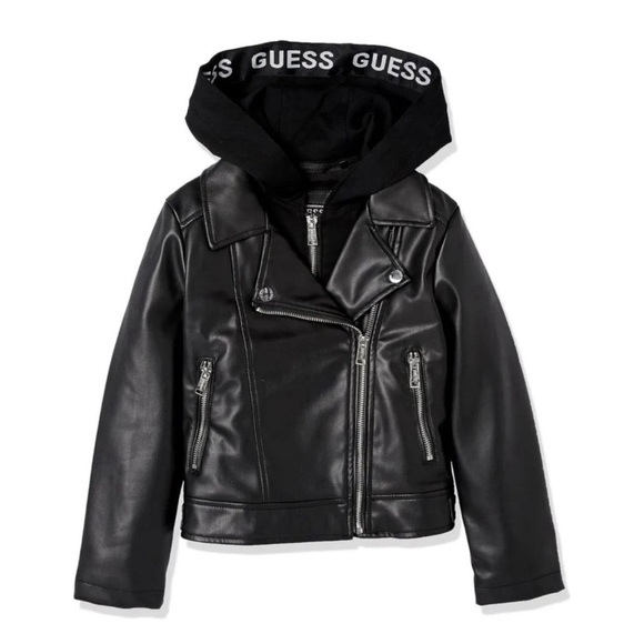 GUESS Girls' Faux Leather and Cotton Hooded Jacket Size 12 - Picture 1 of 5